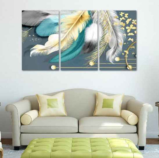 Teal & Gold Feathers Glass Wall Art