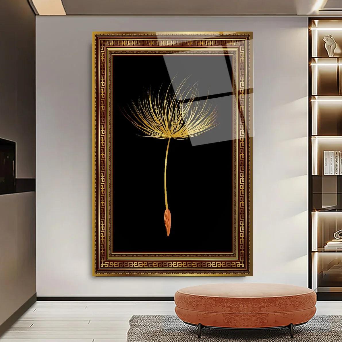 Golden Dandelion Glass Wall Art - LUXARTDECO