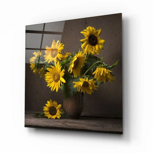 Sunflower Glass Wall Art - LUXARTDECO