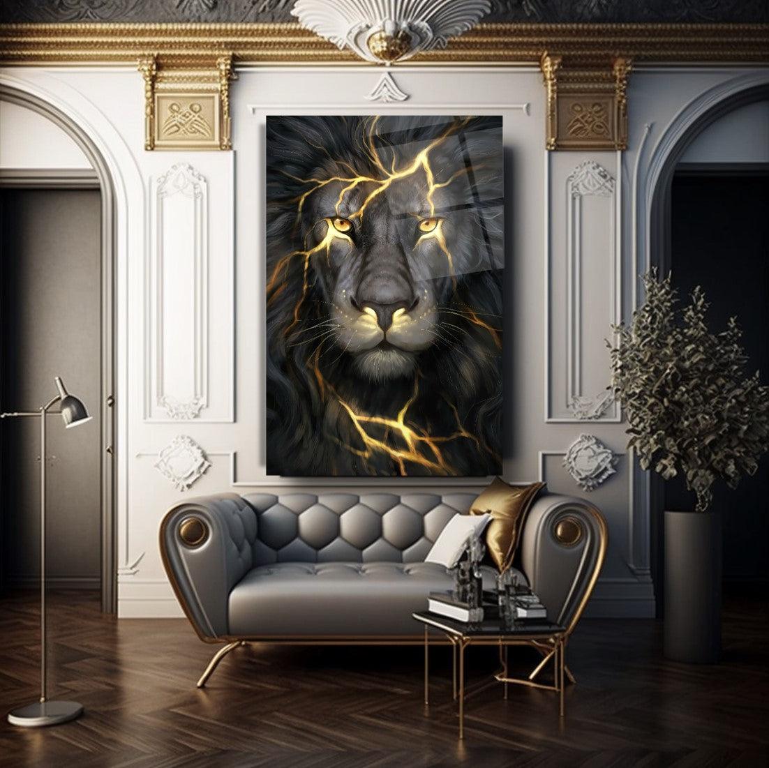 Lion d'or Tableau en Verre Trempé