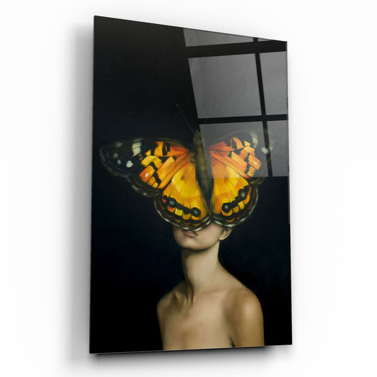 Décoration murale en verre représentant une femme papillon