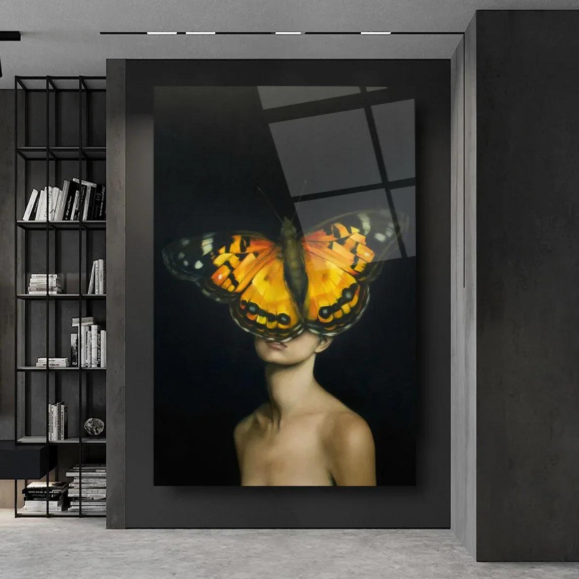 Butterfly Woman Glass Wall Art - LUXARTDECO