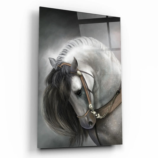 Grey Horse Glass Wall Art - LUXARTDECO