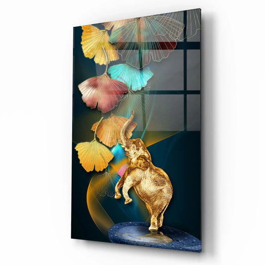 Golden Elephant Glass Wall Art - LUXARTDECO