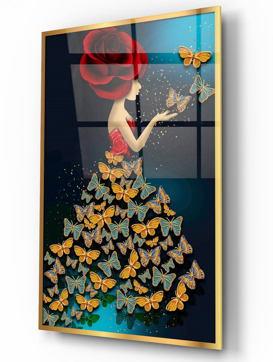 Rose Girl Glass Wall Art