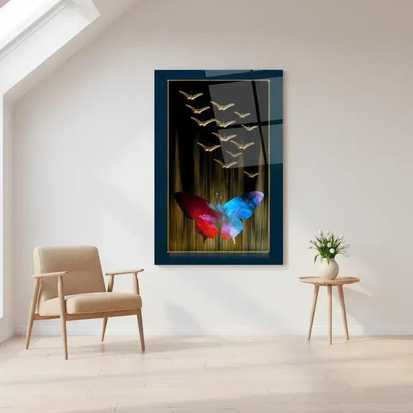 Abstract Butterflies Glass Wall Art - LUXARTDECO