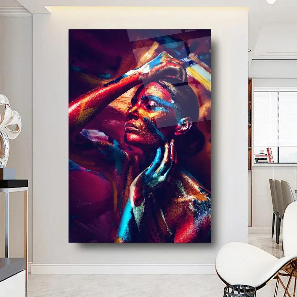 Drawn Woman Glass Wall Art - LUXARTDECO