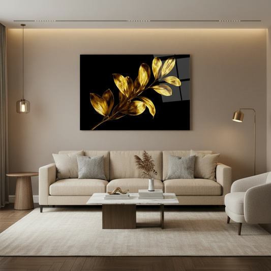 Gold Leaves Glass Wall Art