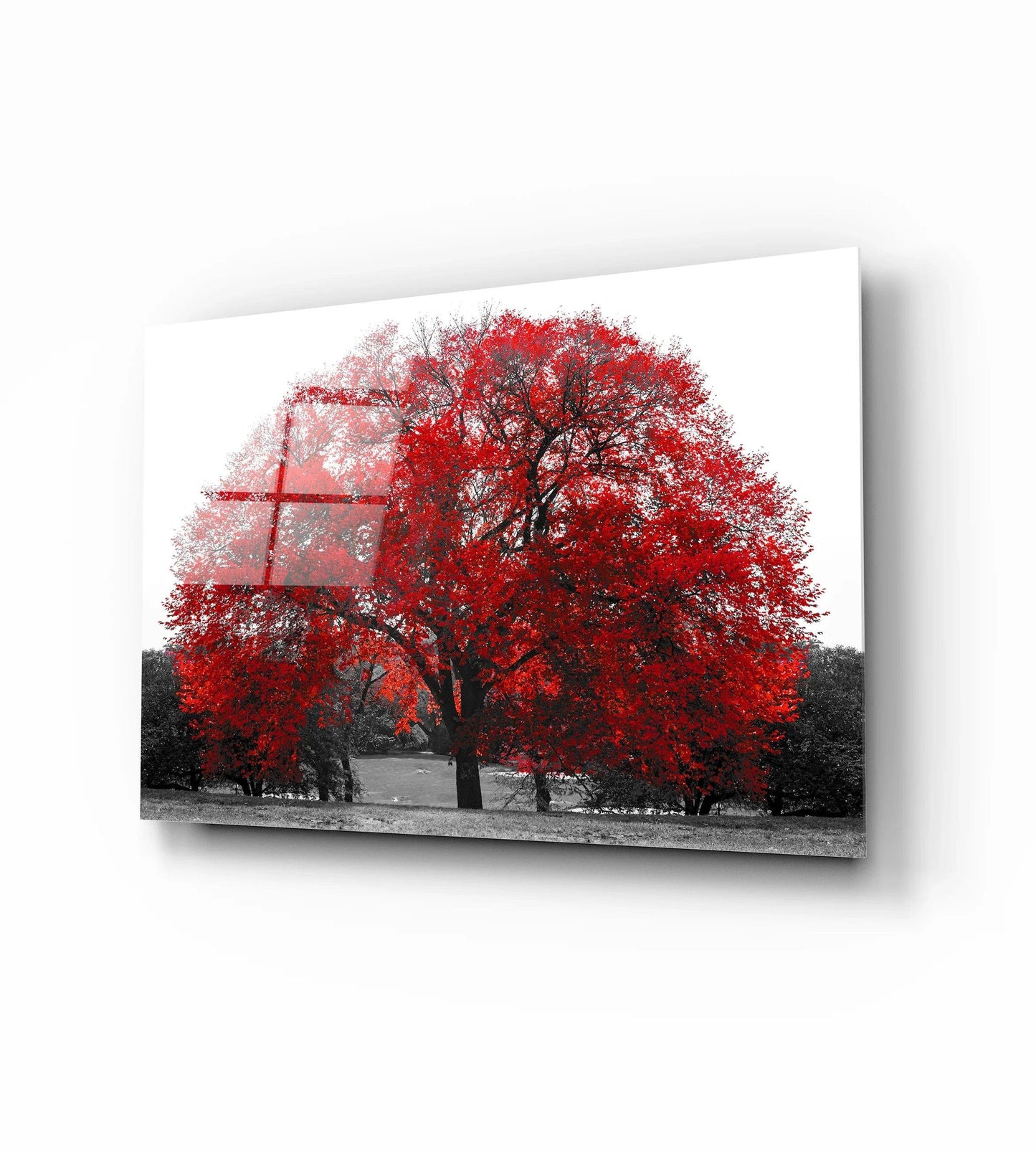 Red Tree Glass Wall Art - LUXARTDECO