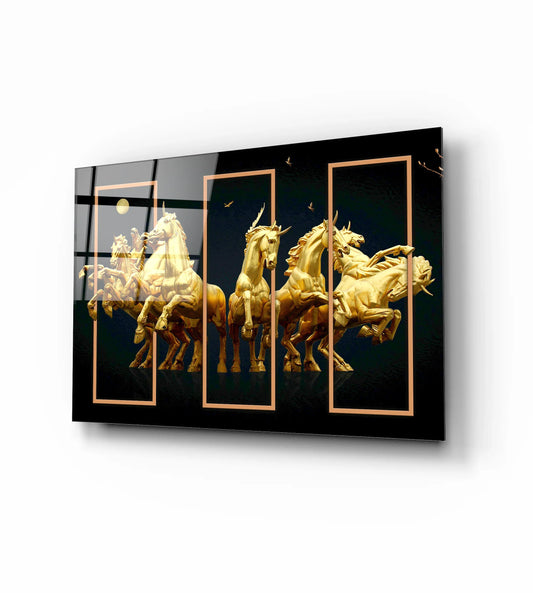 Gold Horses Glass Wall Art - LUXARTDECO
