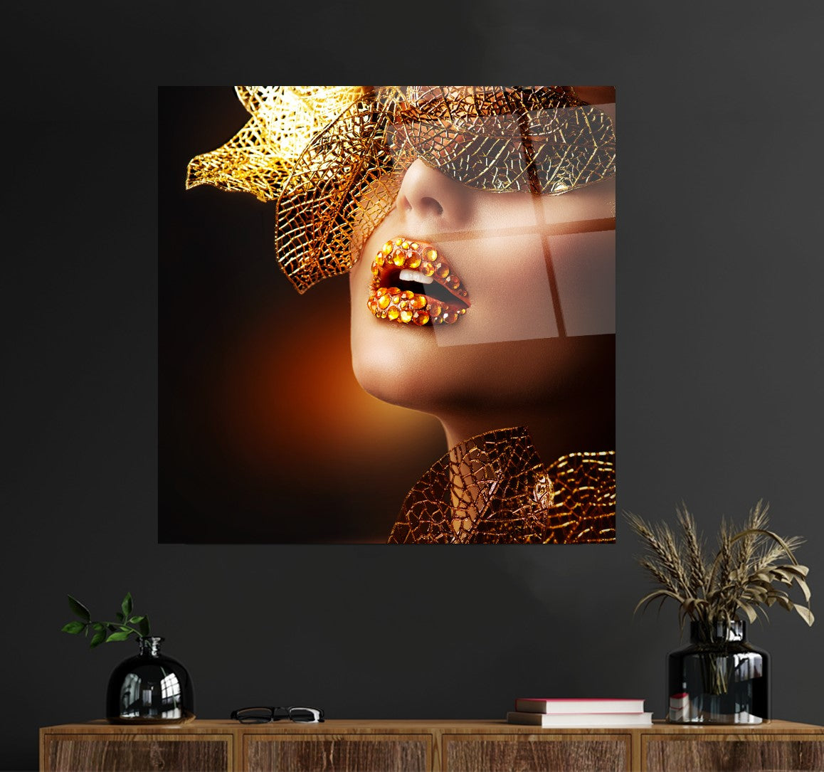 Woman Visage Glass Wall Art