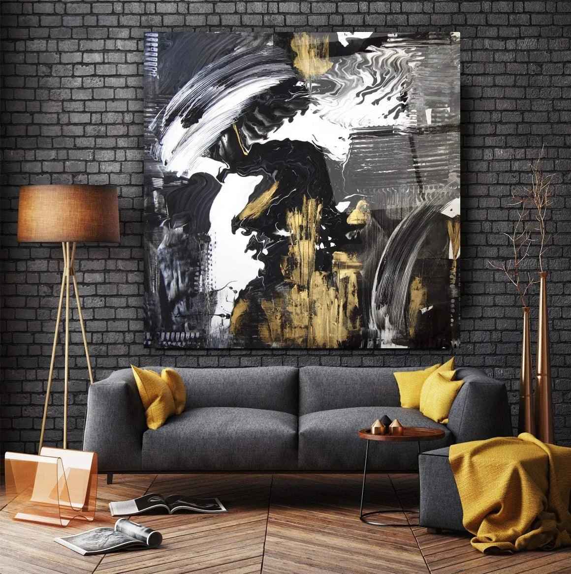 Gold and Black Abstract Glass Wall Art
