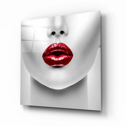 Red Lipstick Woman Glass Wall Art - LUXARTDECO