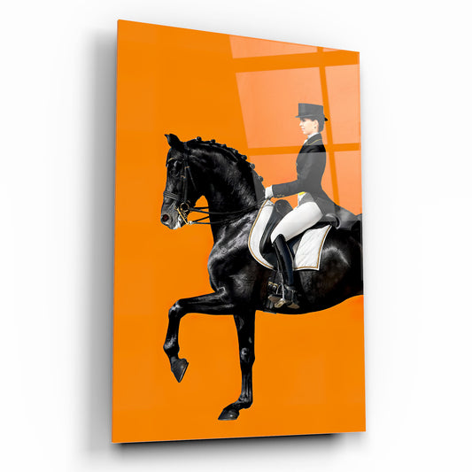 Lady Riding Horse Glass Wall Art