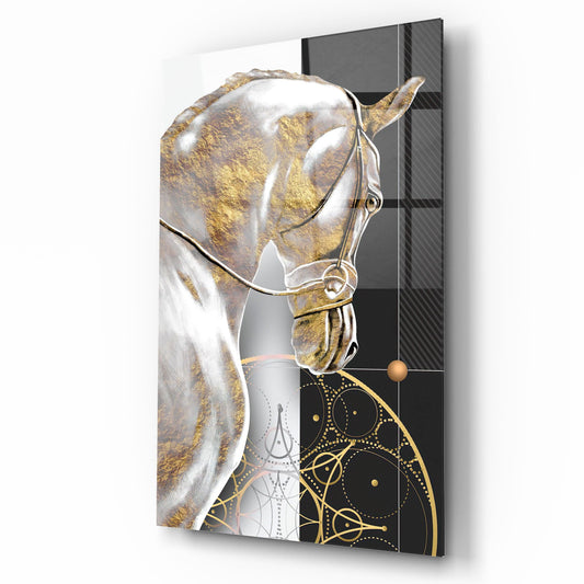 Cheval d'Or Tableau en Verre Trempé