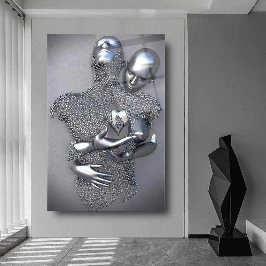 Couple Embrace Glass Wall Art - LUXARTDECO
