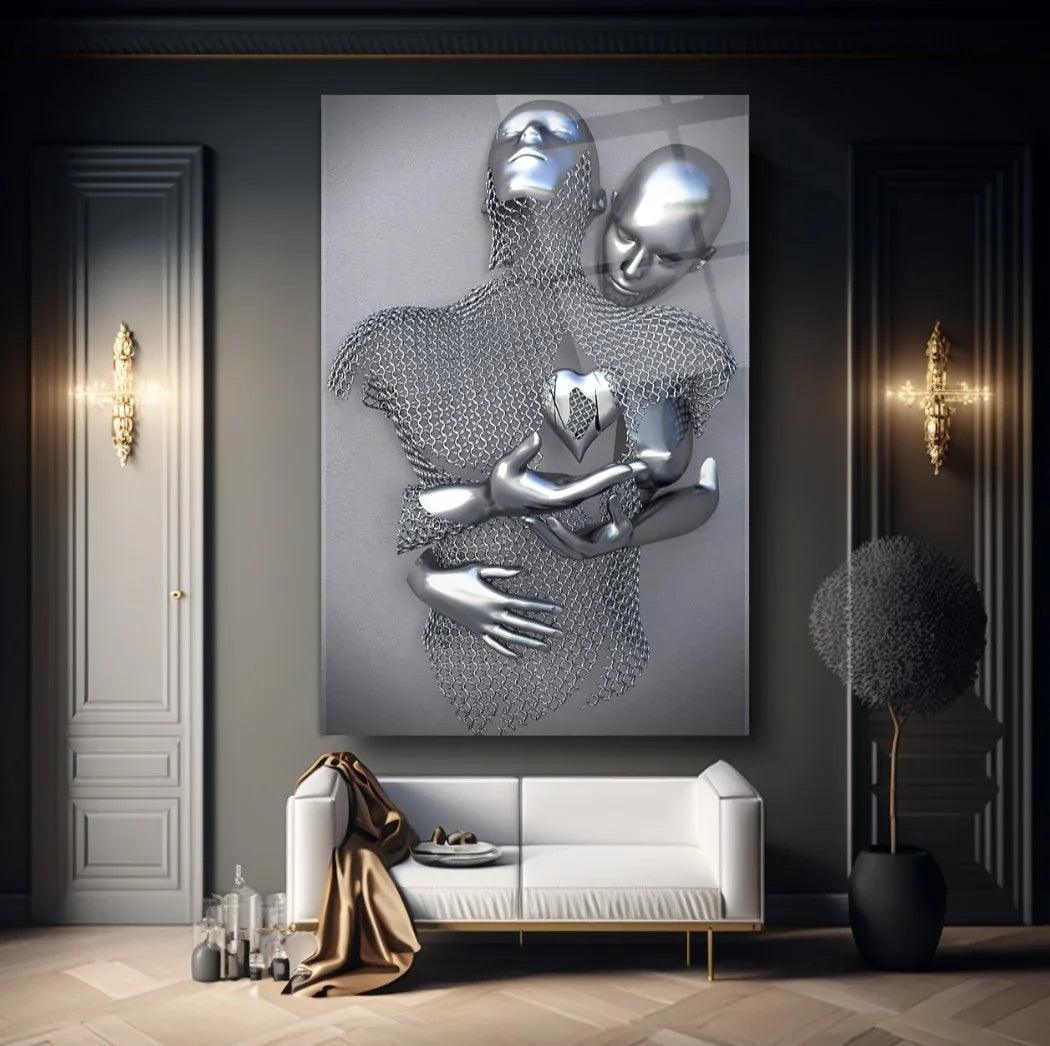 Couple Embrace Glass Wall Art - LUXARTDECO