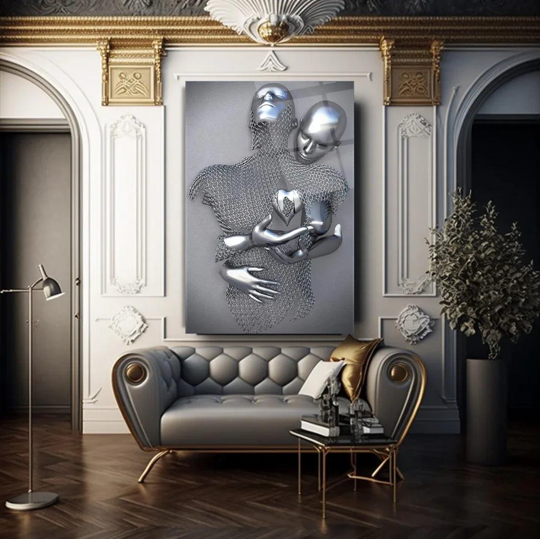 Couple Embrace Glass Wall Art - LUXARTDECO