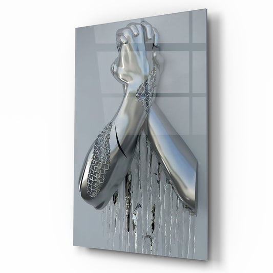 Metal Hands Glass Wall Art