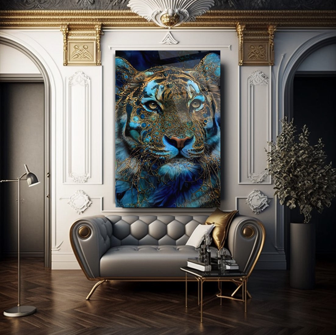 Tigre Bleu Tableau en Verre Trempé