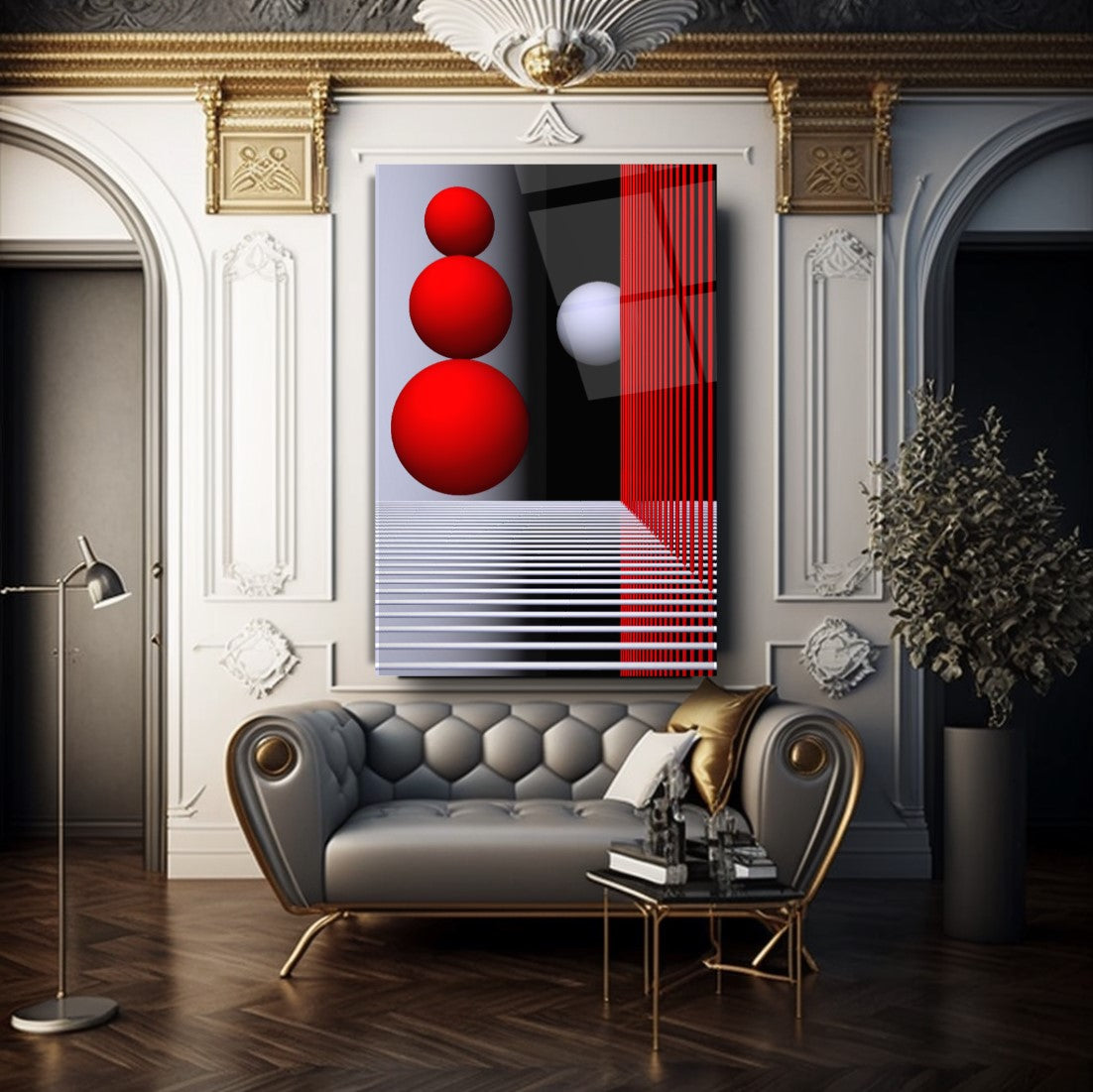 Cercles Rouges Tableau en Verre Trempé