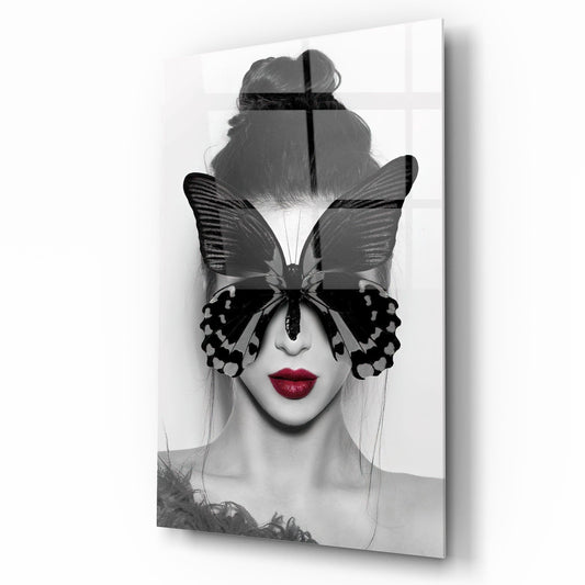 Woman and Butterflies Glass Wall Art