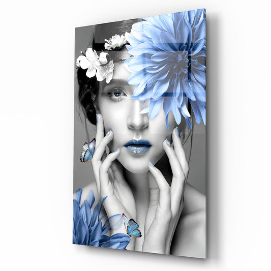 Donna e Fiori Quadro in Vetro Temperato