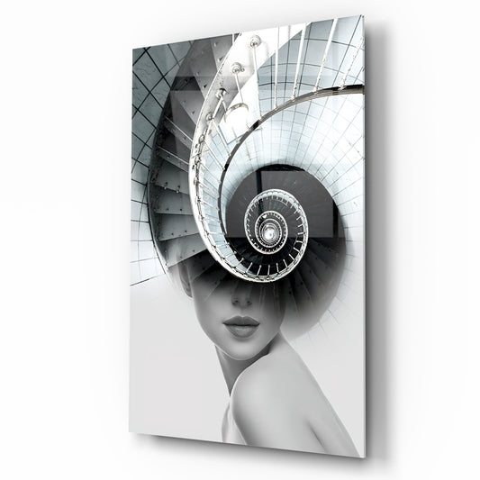 Ragazza e Scale Quadro in Vetro Temperato