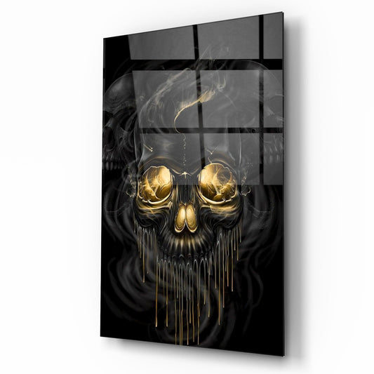 Teschio Nero e Oro Quadro in Vetro Temperato
