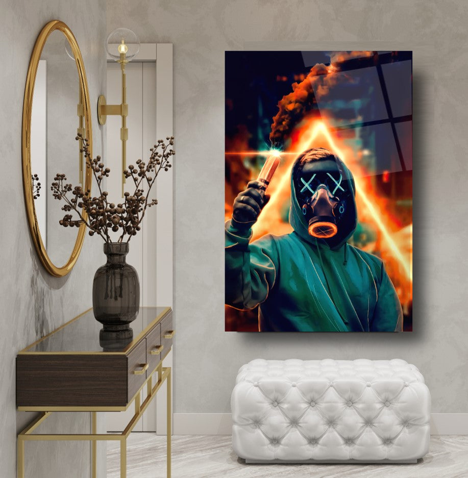 Uomo con la Maschera Quadro in Vetro Temperato