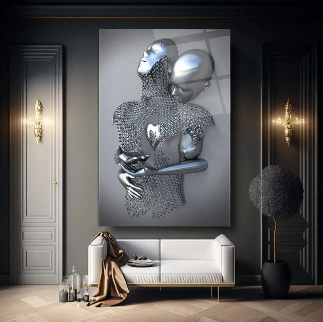 Couple Embrace Glass Wall Art - LUXARTDECO
