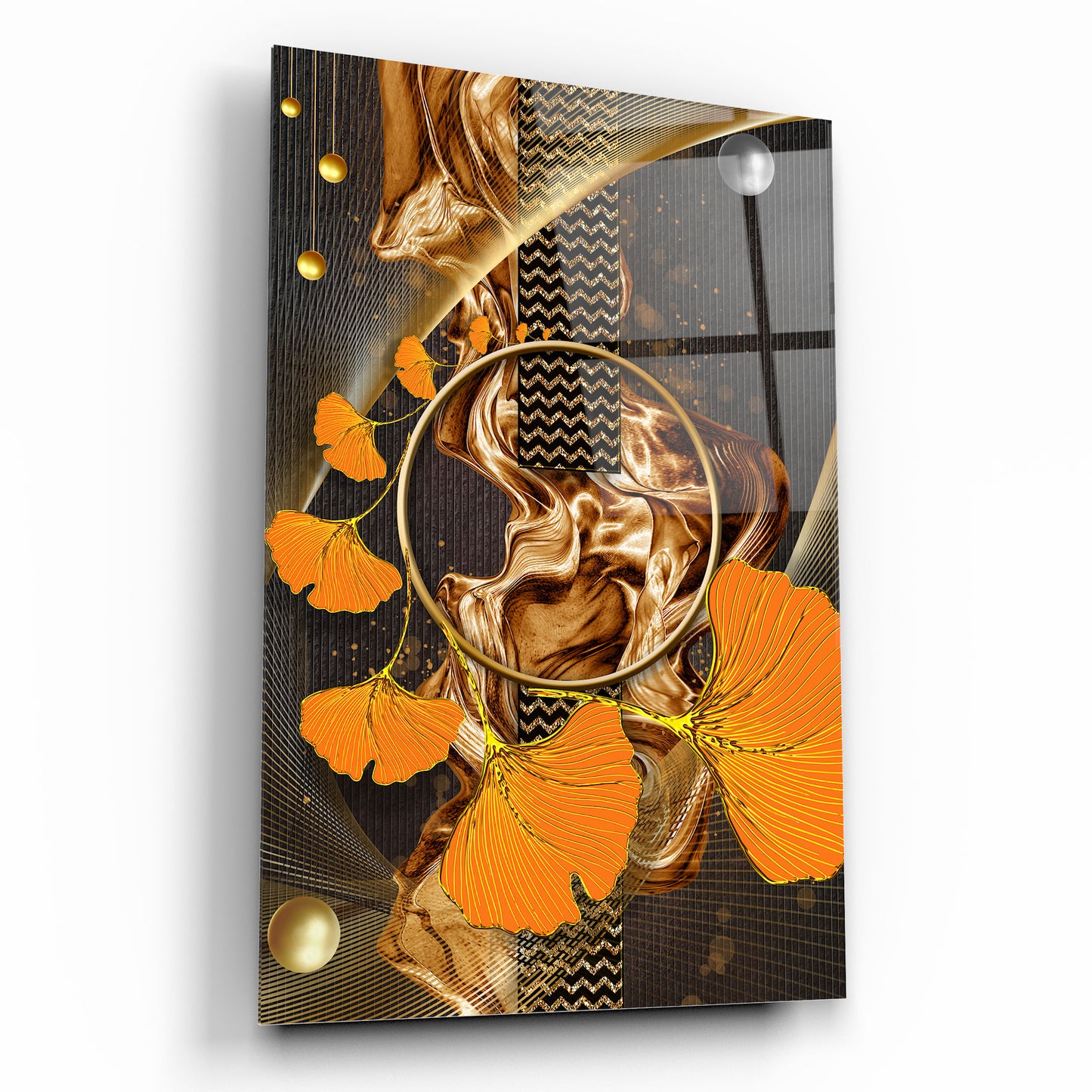 Gold Leaves Glass Wall Art