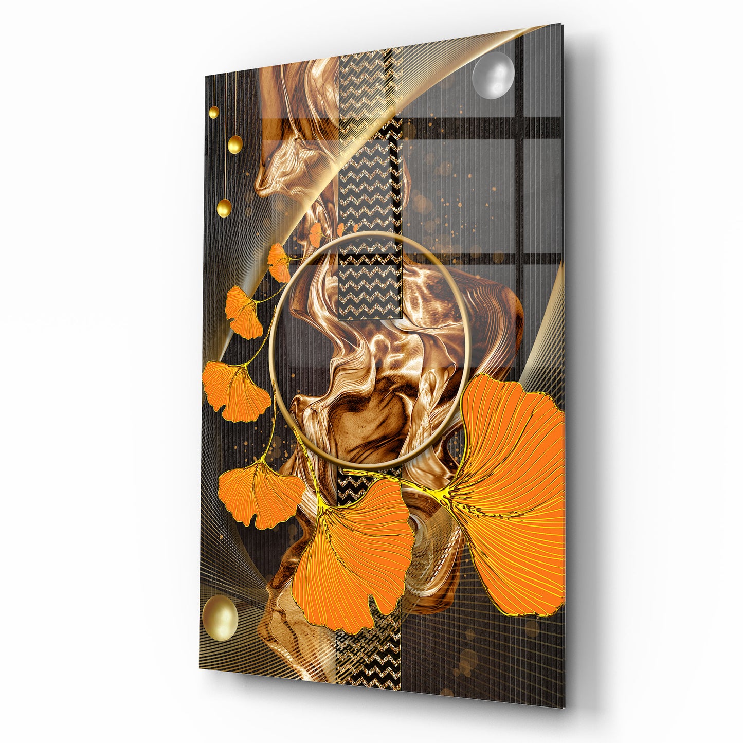Gold Leaves Glass Wall Art
