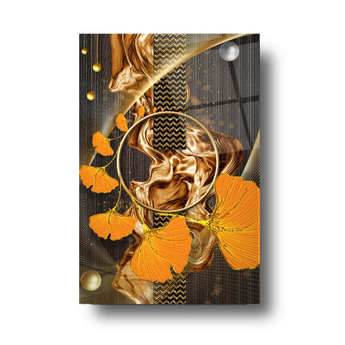 Gold Leaves Glass Wall Art