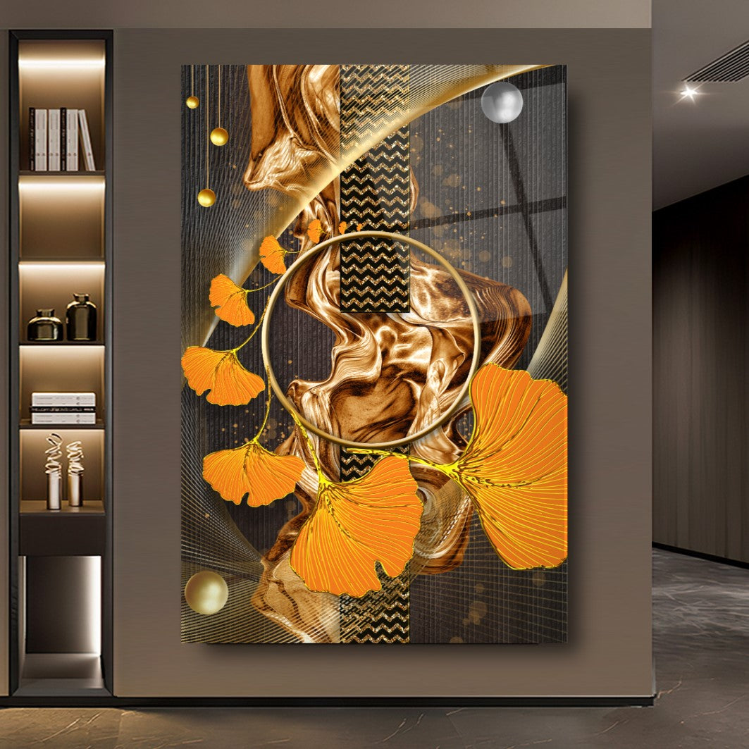 Gold Leaves Glass Wall Art