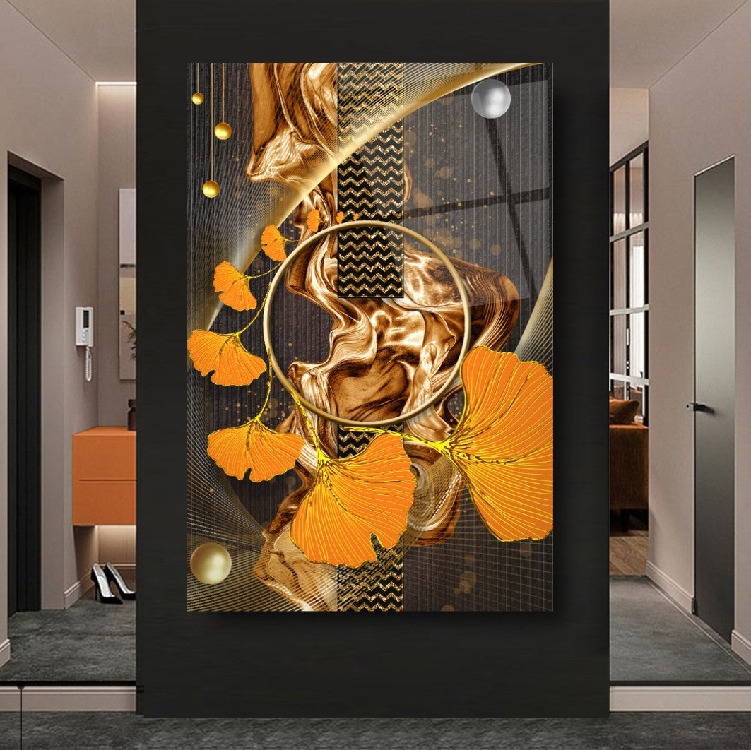 Gold Leaves Glass Wall Art