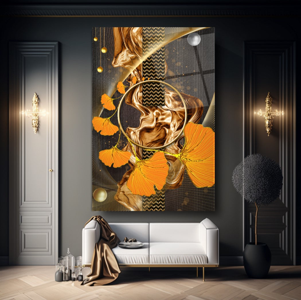 Gold Leaves Glass Wall Art