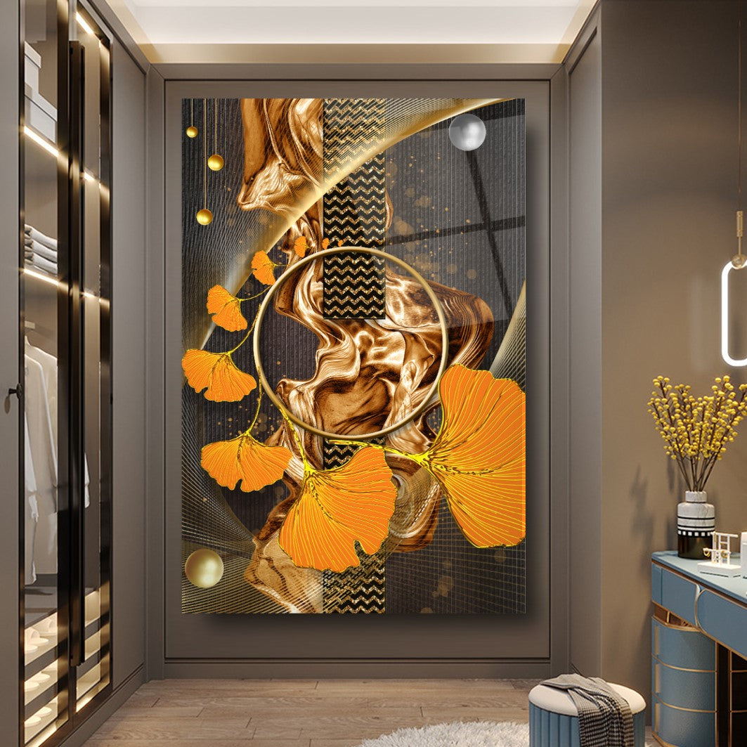 Gold Leaves Glass Wall Art