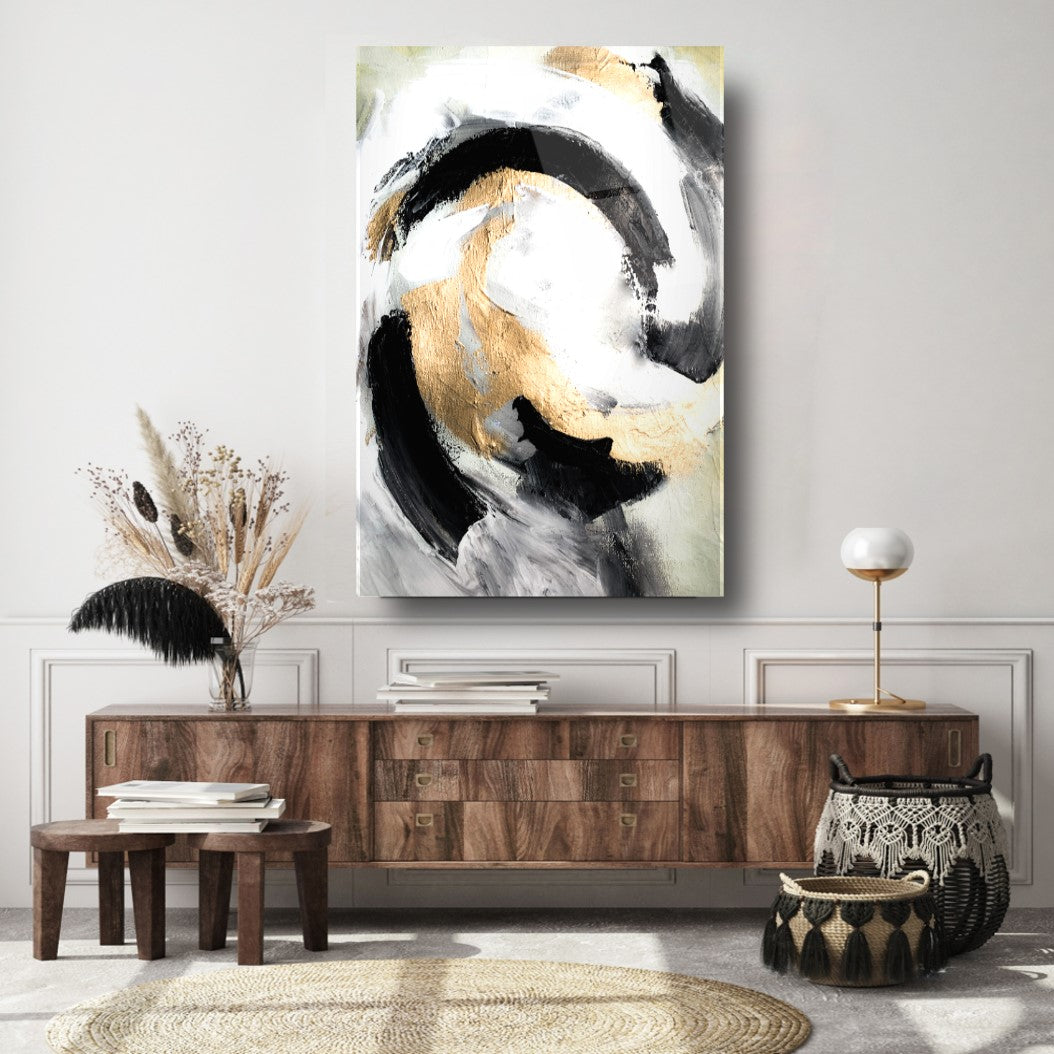 Astratto Oro e Nero Quadro in Vetro Temperato