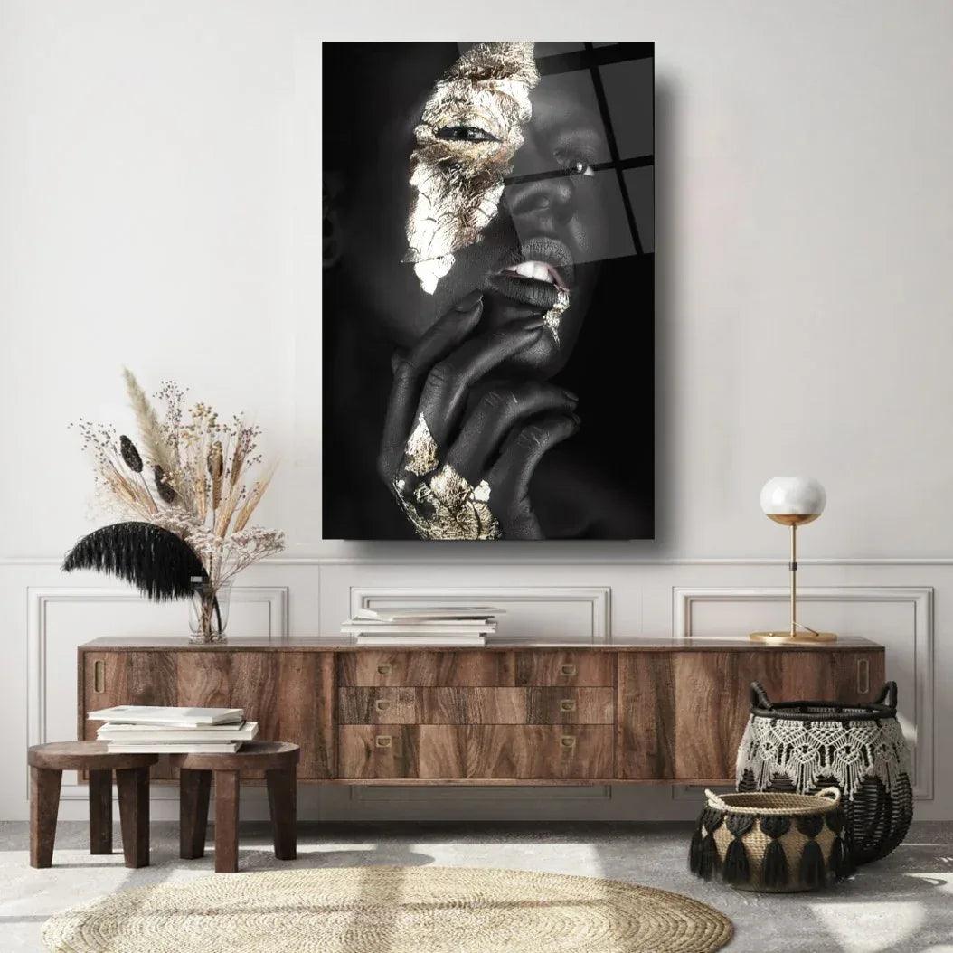 Woman in Gold Glass Wall Art - LUXARTDECO