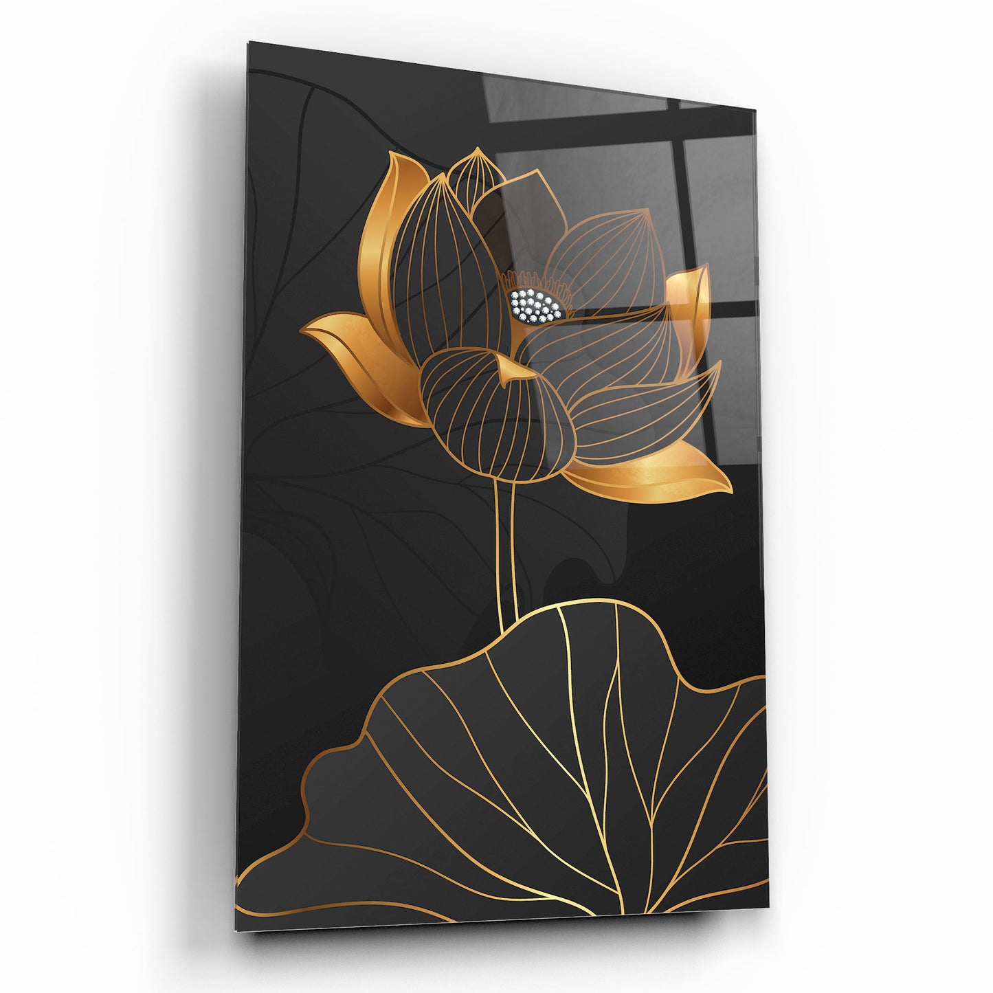 Black&Gold Flower Glass Wall Art