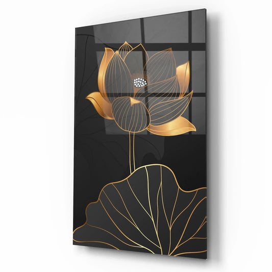 Black & Gold Flower Glass Wall Art - LUXARTDECO