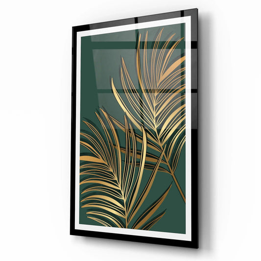 Golden Leaves Glass Wall Art - LUXARTDECO