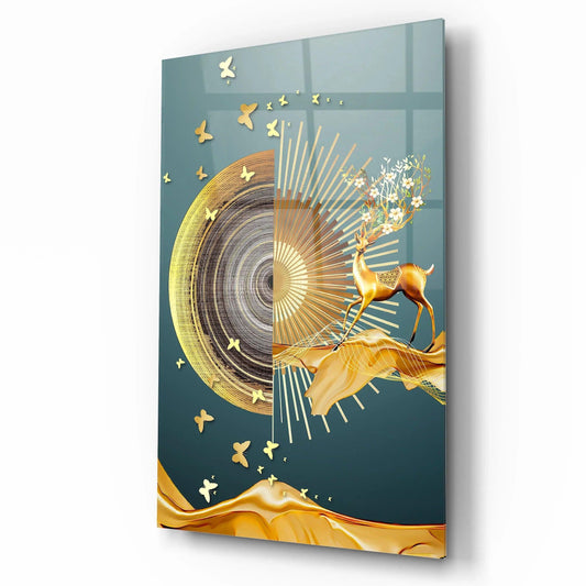Golden Deer Glass Wall Art - LUXARTDECO