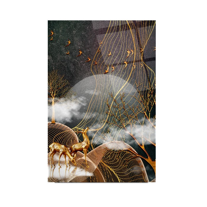 Gold Deer Glass Wall Art