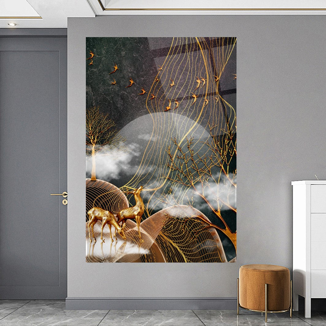 Gold Deer Glass Wall Art