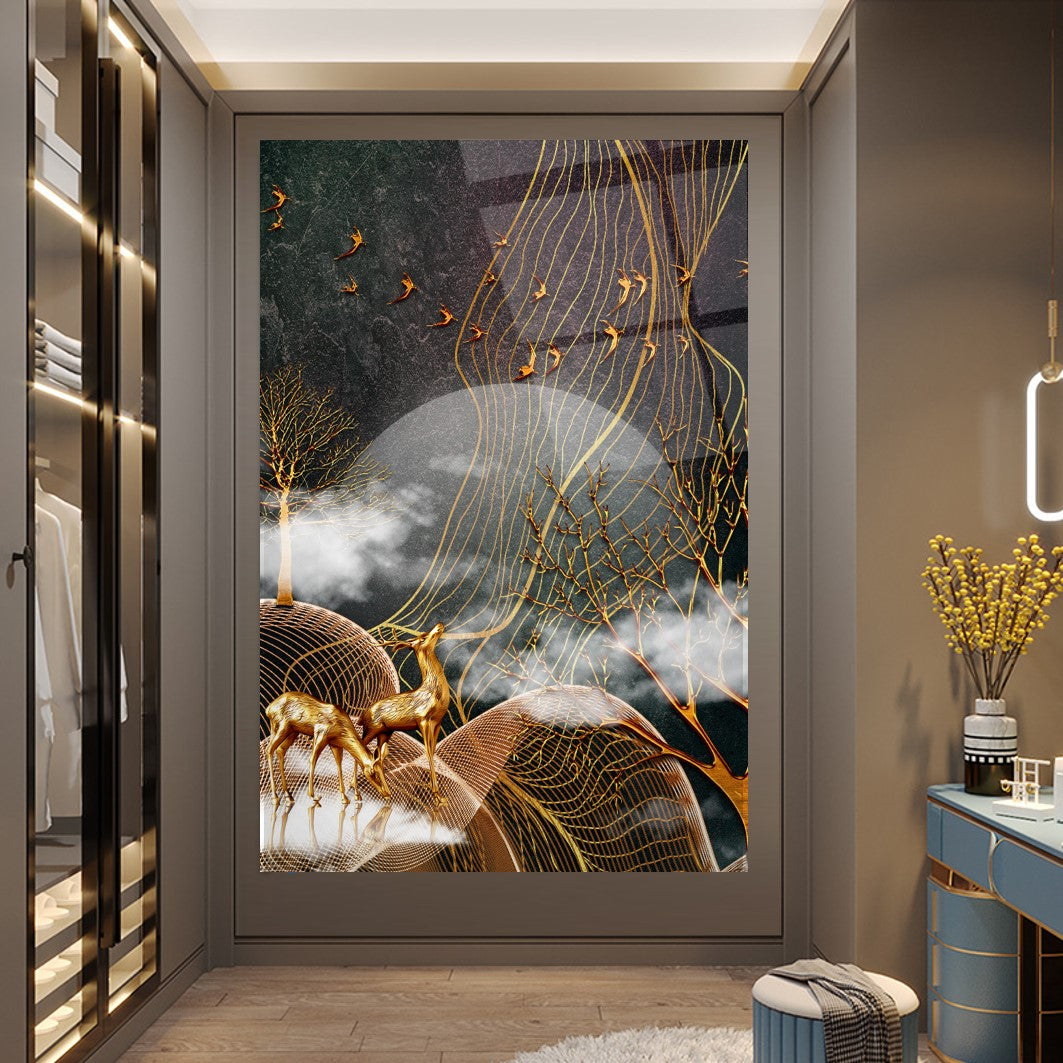 Gold Deer Glass Wall Art