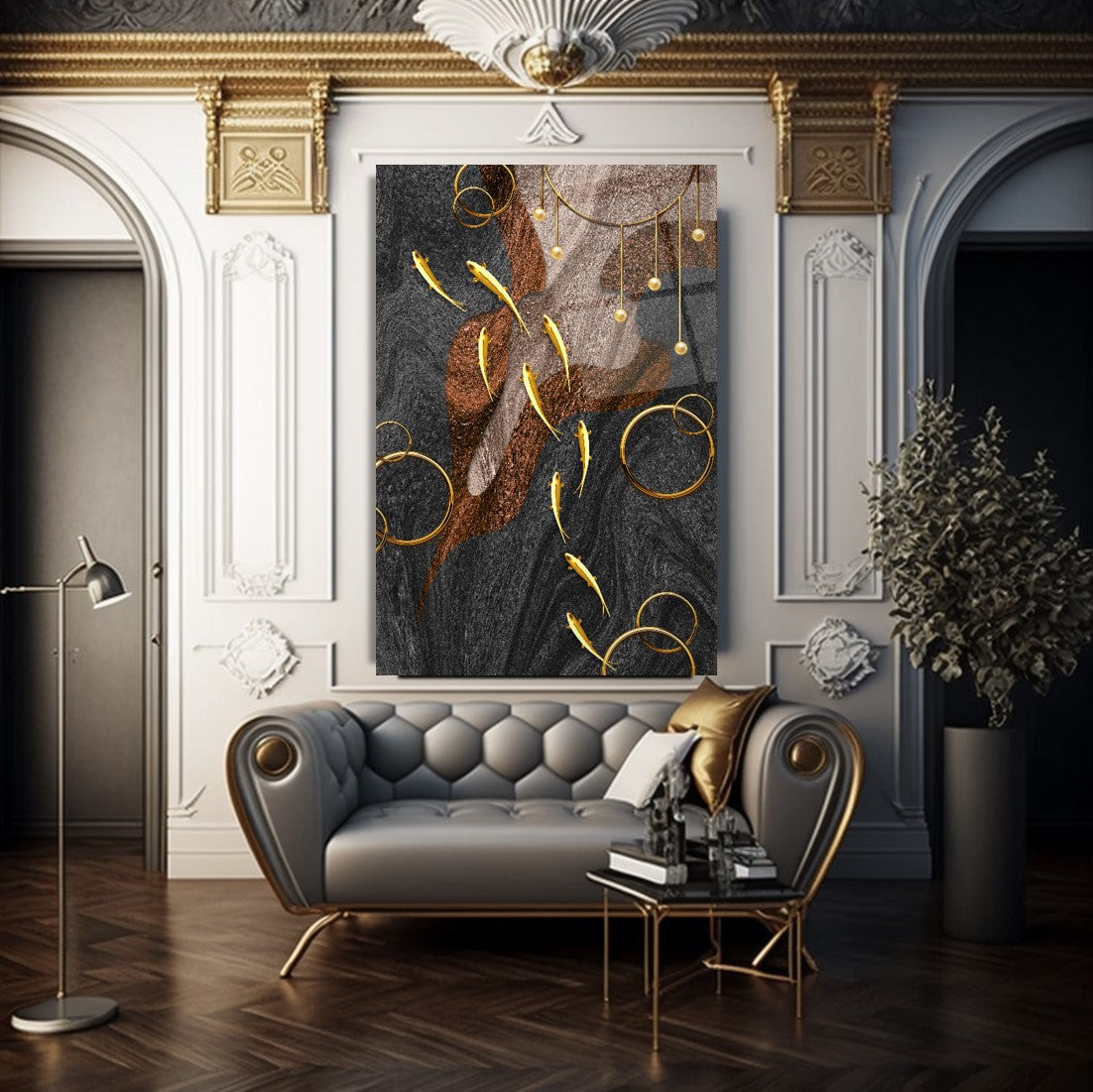 Gold Fish Glass Wall Art