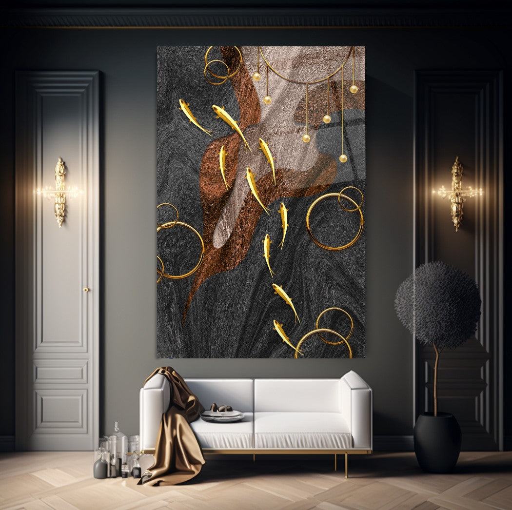 Gold Fish Glass Wall Art