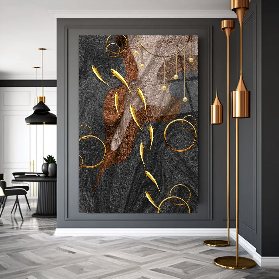 Gold Fish Glass Wall Art